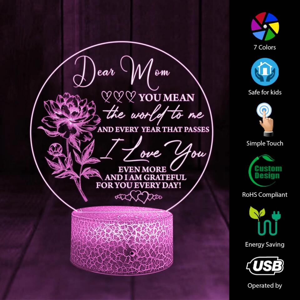 Dear Mom You Mean The World To Me - Personalized Led Light