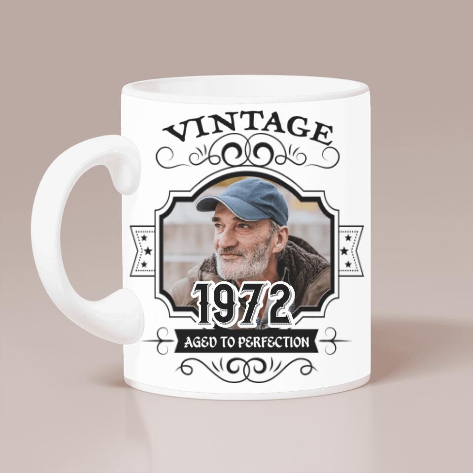 Vintage 1972 Personalized White Mug Birthday Gift for Him