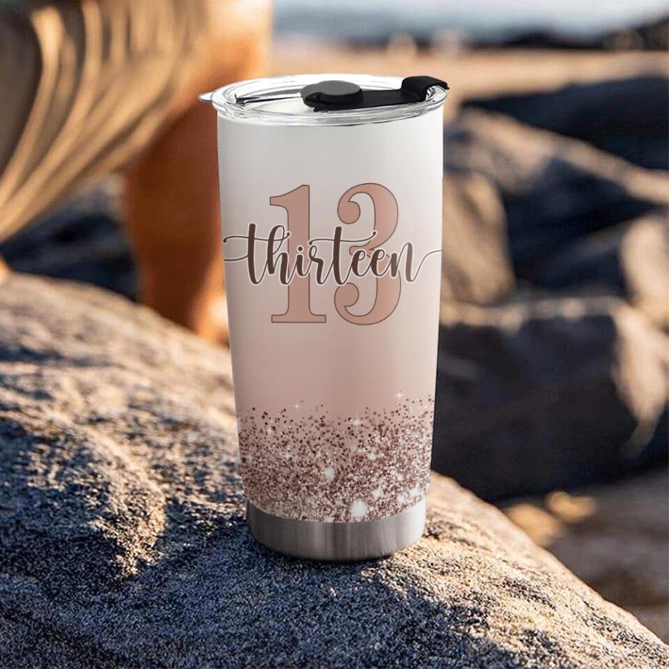 Personalized 13th Birthday for Girls - Custom Age & Name - 20oz Stainless Steel Tumbler - Best Birthday Gift for 13 Years Old Girl - For Daughter Niece - Girlfriend - 211ICNNPTU171