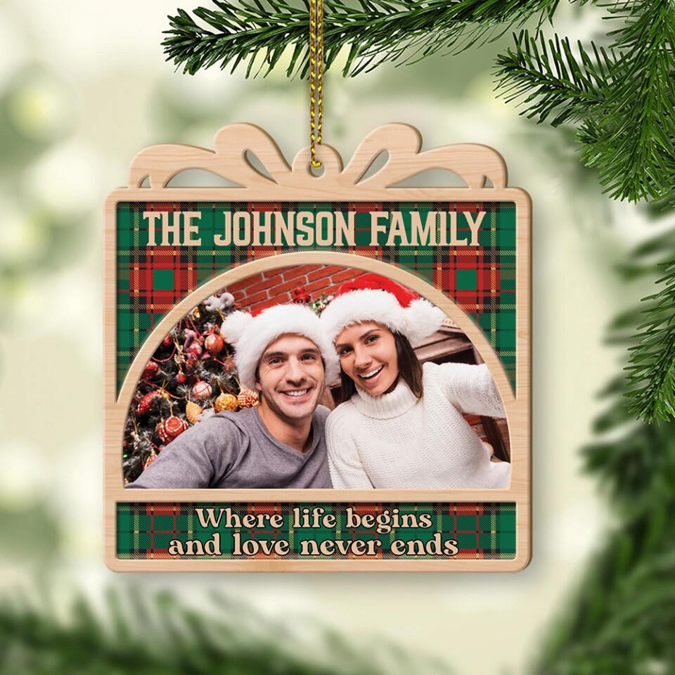 Where Life Begins And Love Never Ends Personalized Wooden Ornament