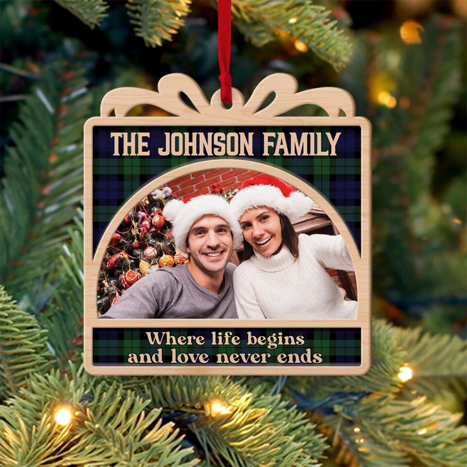 Where Life Begins And Love Never Ends Personalized Wooden Ornament