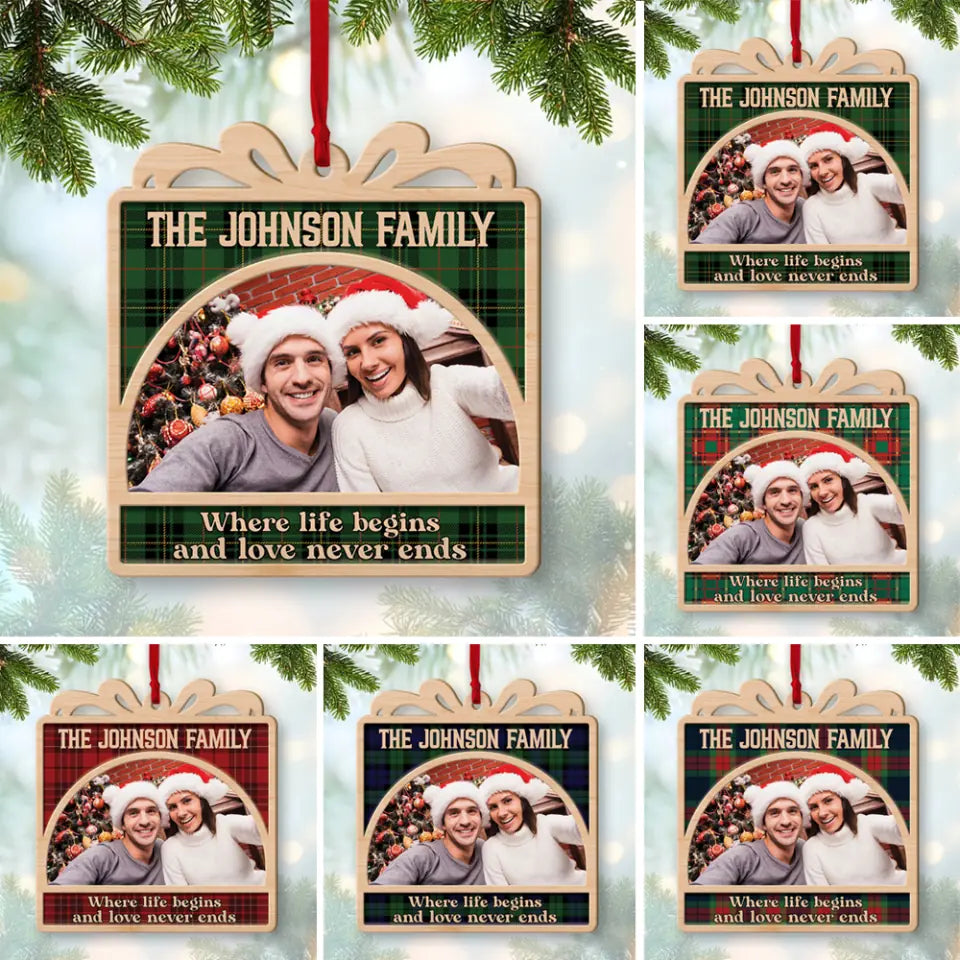 Where Life Begins And Love Never Ends Personalized Wooden Ornament