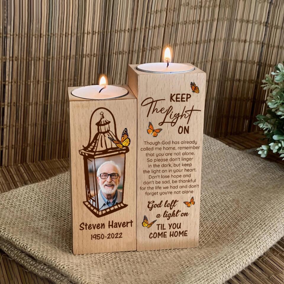 God Left a Light On Til You Come Home - Personalized Wood Candle Holder