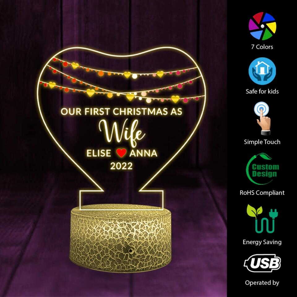 Our First Christmas as Husband/Wife - Personalized Night Light - Christmas Gift