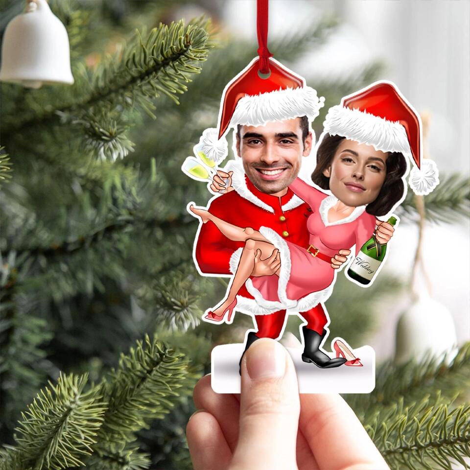 Couple on Christmas Costume - Personalized Upload Photo Acrylic Ornament - Christmas Gift for Couple
