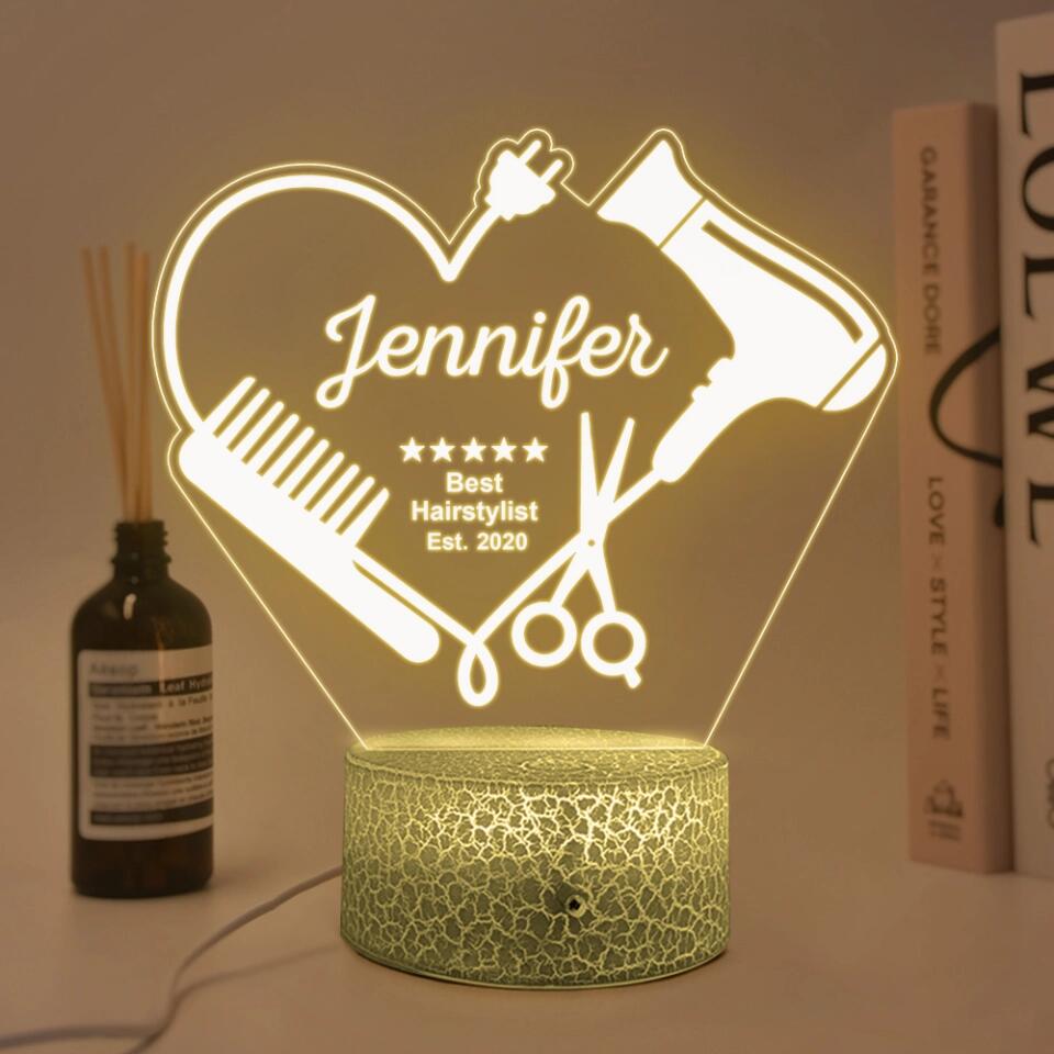 Best Hairstylist - Custom Hairdresser Name - Personalized 3D Led Light - Gift for Hairdresser