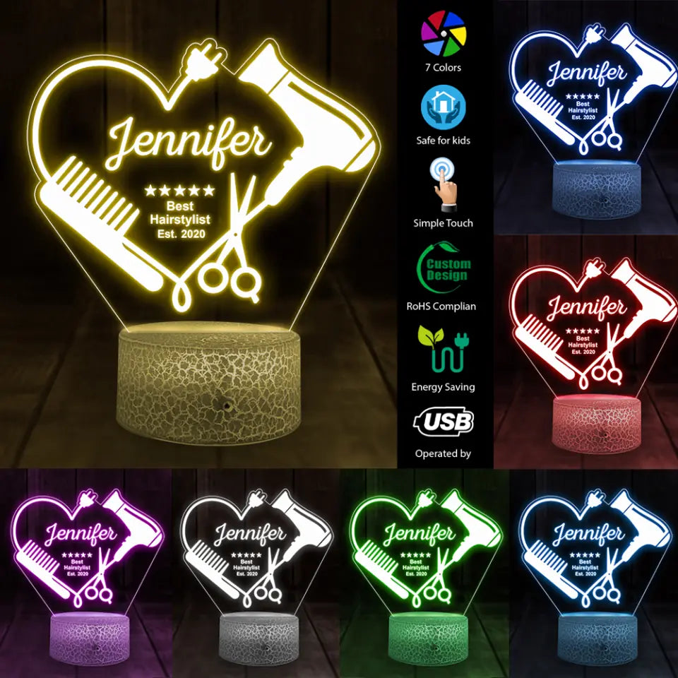 Best Hairstylist - Custom Hairdresser Name - Personalized 3D Led Light - Gift for Hairdresser