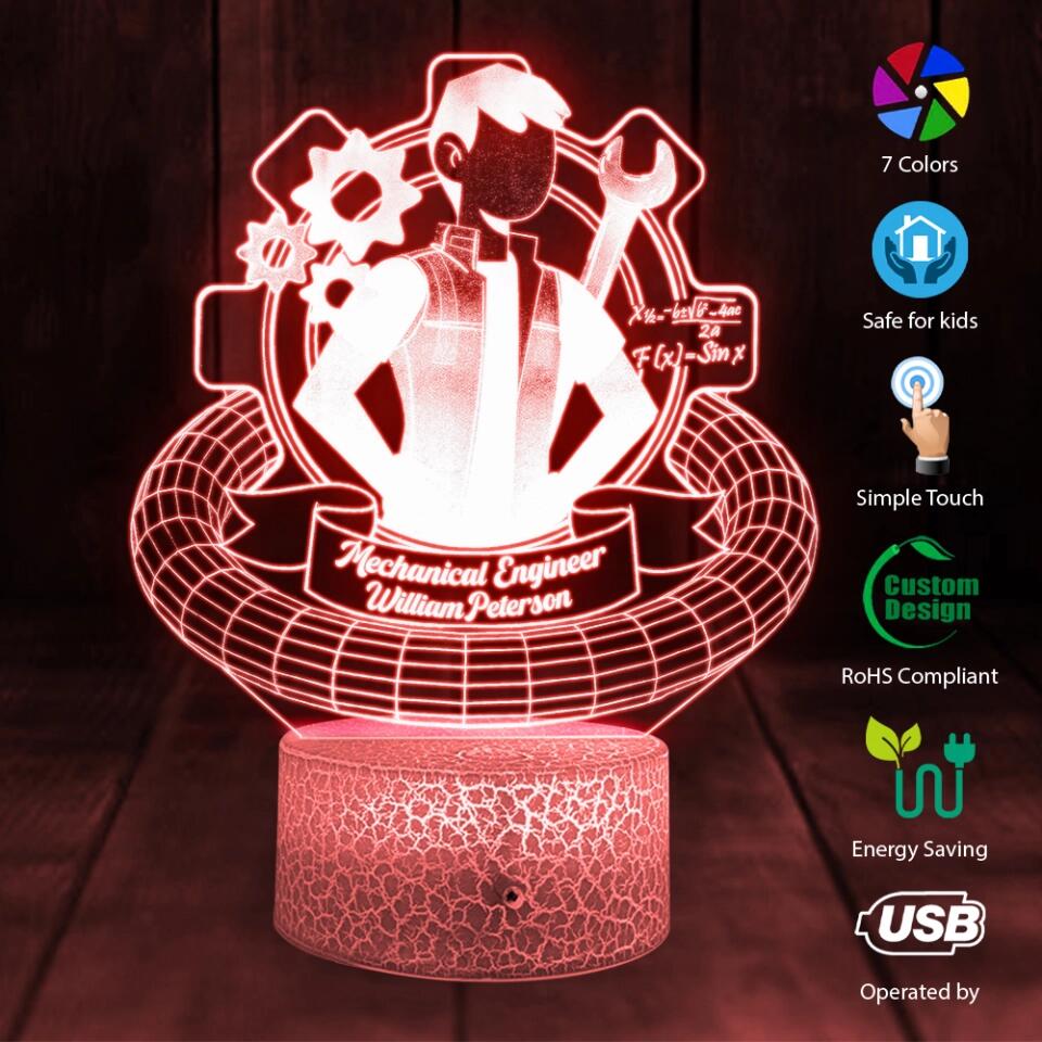 Personalized Name for Mechanical Engineer - Custom 3D Led Light - Gift for Engineers