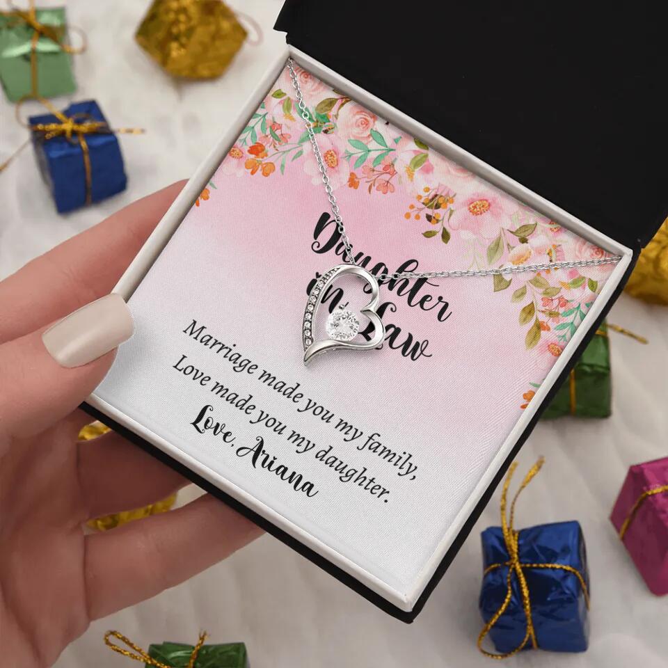 Daughter in Law Marriage Made You My Family Love Made You My Daughter - Personalized Floral Background Necklace - Gift for Daughter in Law