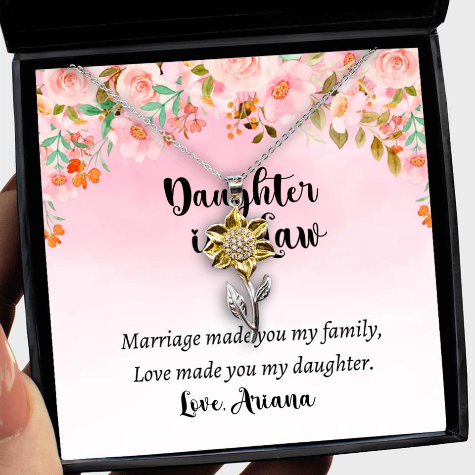 Daughter in Law Marriage Made You My Family Love Made You My Daughter - Personalized Floral Background Necklace - Gift for Daughter in Law