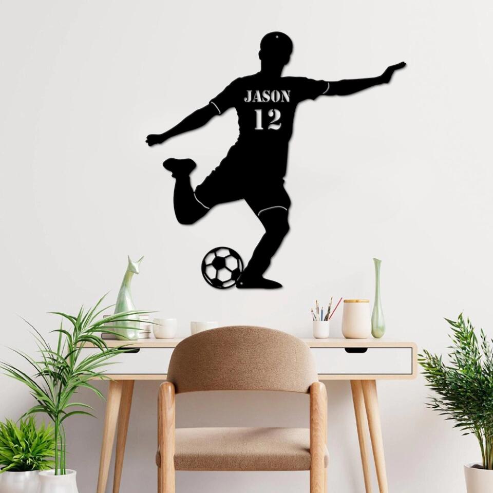 Soccer Wall Decor - Personalized Cut Metal Sign - Custom Name, Number - Gift for Soccer Player