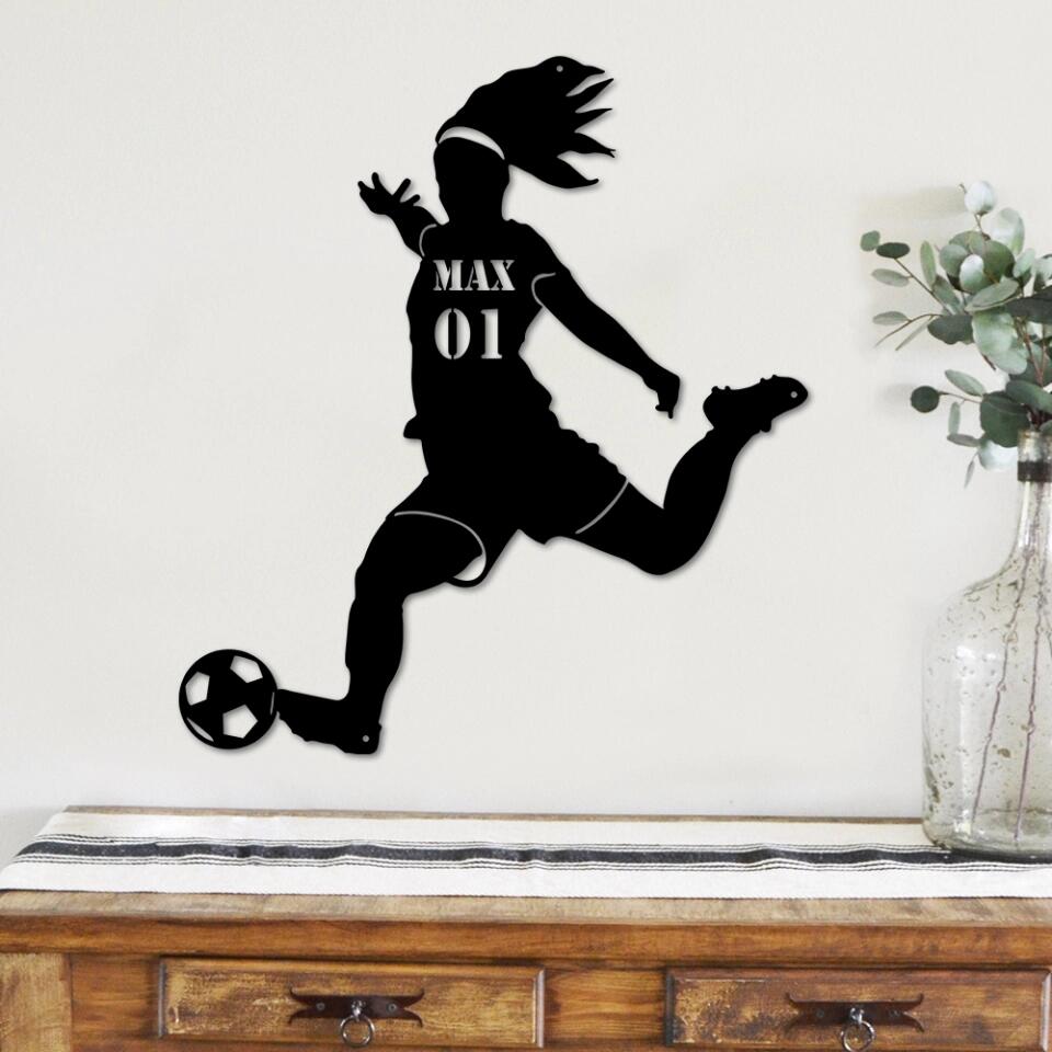 Soccer Wall Decor - Personalized Cut Metal Sign - Custom Name, Number - Gift for Soccer Player