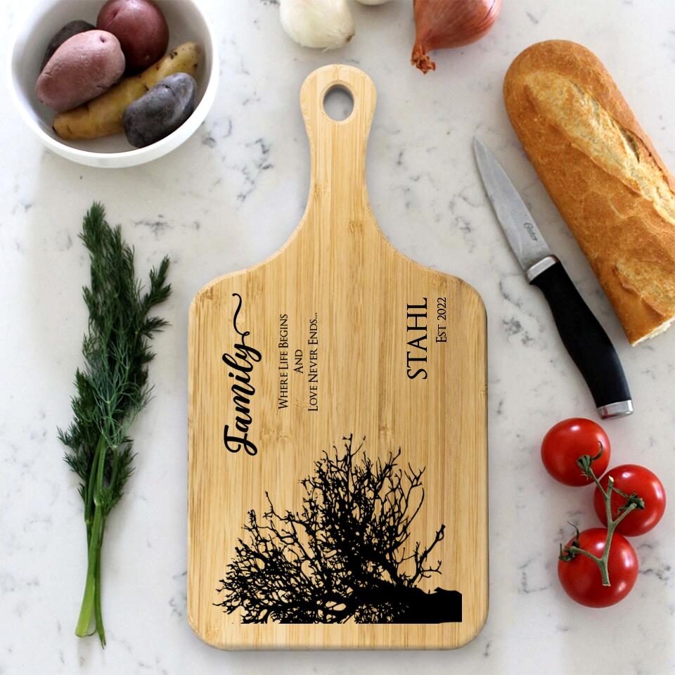 Family, Where Life Begin and Love Never Ends - Personalized Cutting Board - Gift for Parents