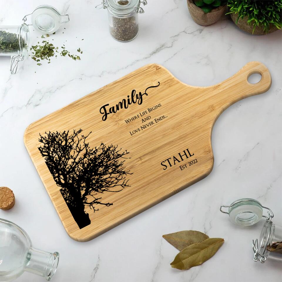 Family, Where Life Begin and Love Never Ends - Personalized Cutting Board - Gift for Parents