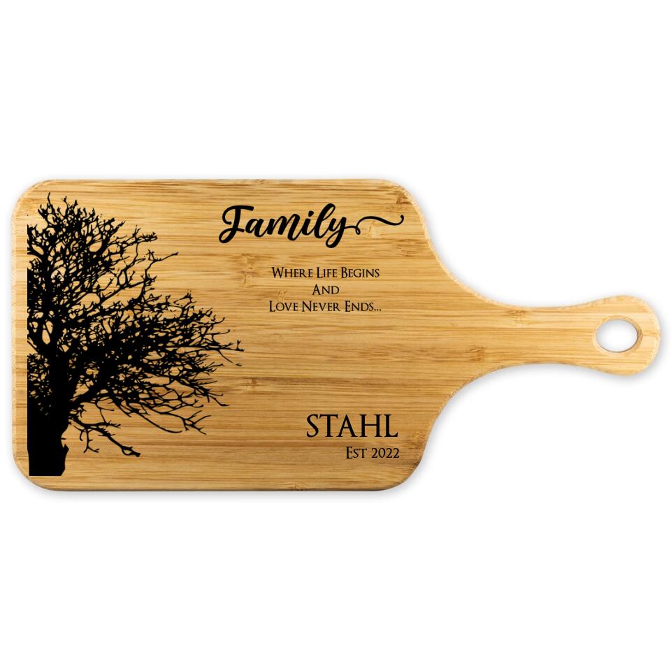 Family, Where Life Begin and Love Never Ends - Personalized Cutting Board - Gift for Parents