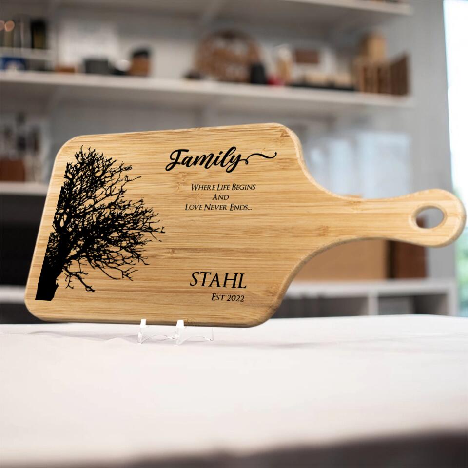 Family, Where Life Begin and Love Never Ends - Personalized Cutting Board - Gift for Parents