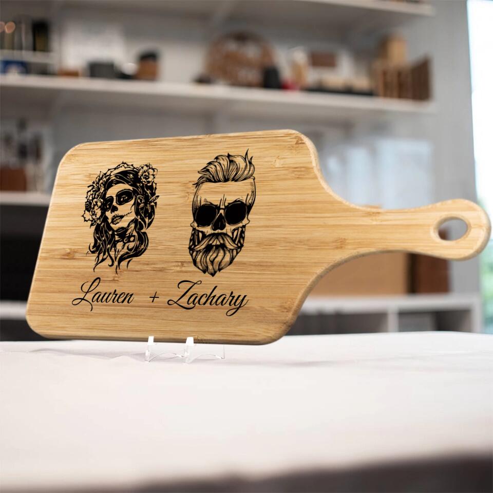 Skull Wooden Cutting Board With Name - Personalized Cutting Board
