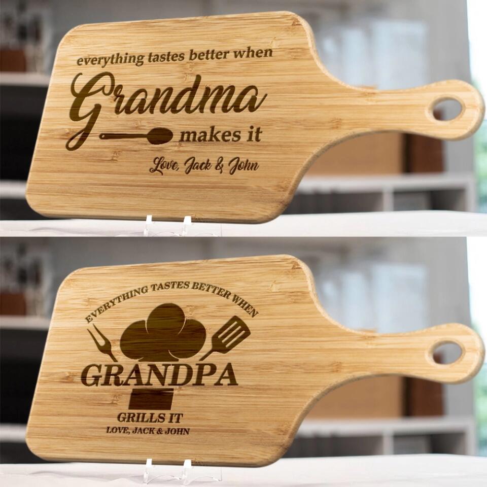 Everything Tastes Better When Grandma Grandpa Makes It Custom Wood Cutting Board Christmas Gift
