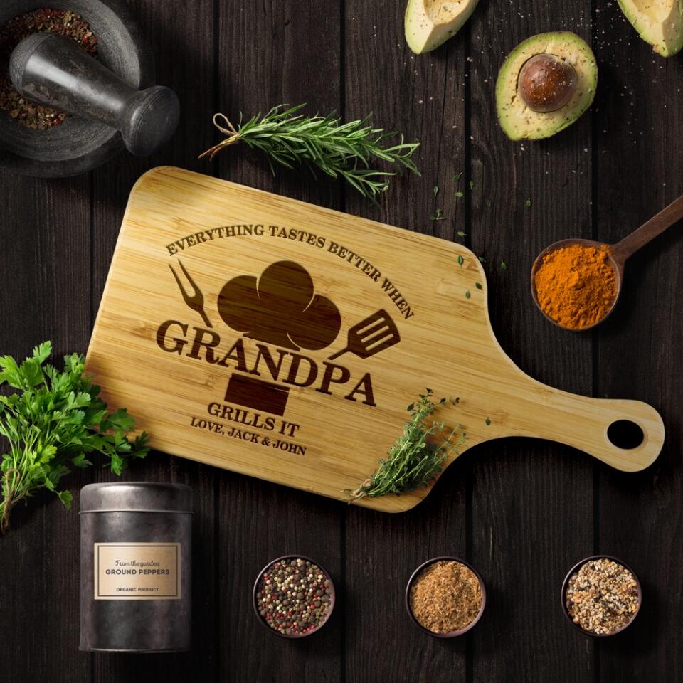 Everything Tastes Better When Grandma Grandpa Makes It Custom Wood Cutting Board Christmas Gift