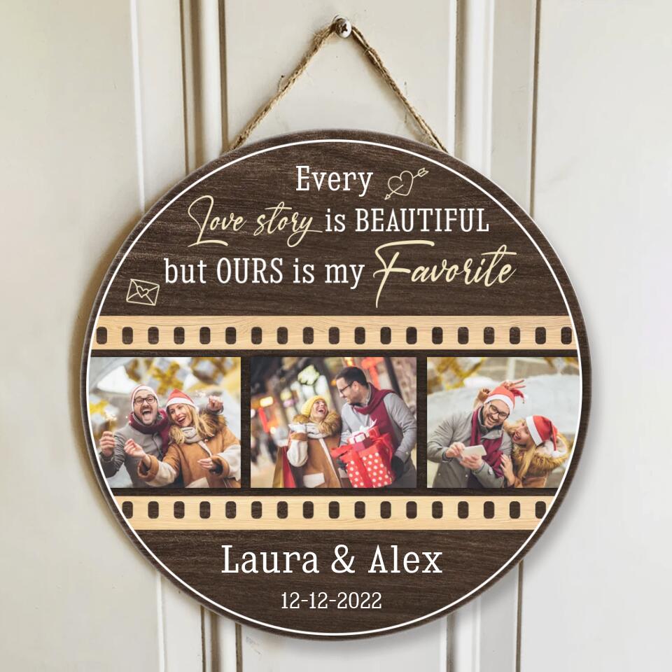 Couple Wooden Sign Every Love Story Is Beautiful Custom Round Wooden Sign Christmas Gifts