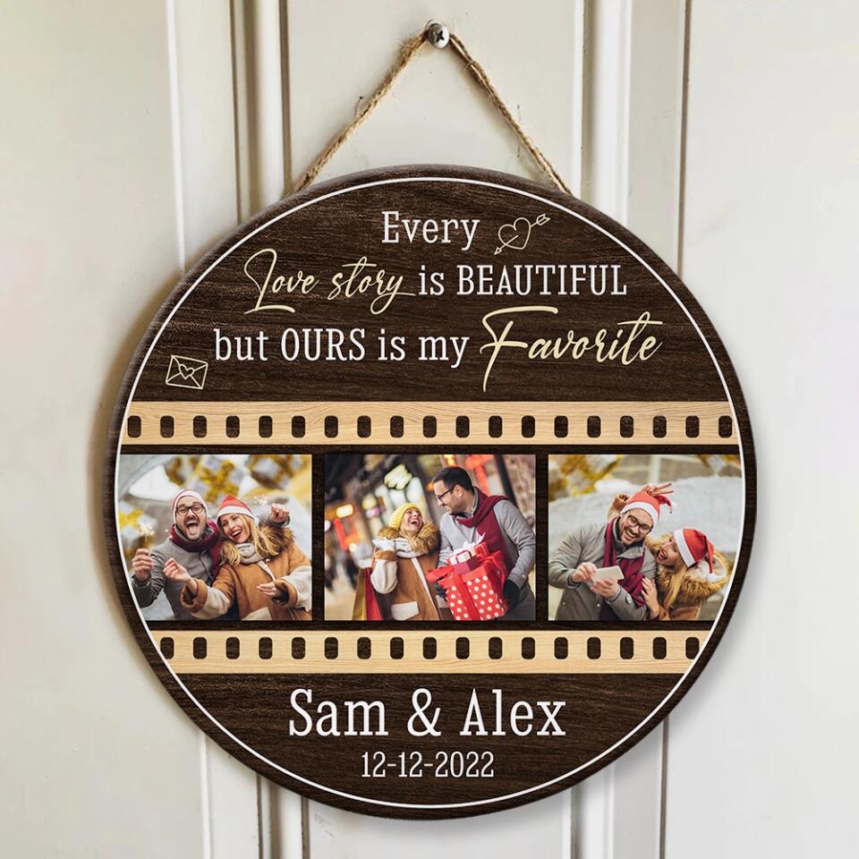 Couple Wooden Sign Every Love Story Is Beautiful Custom Round Wooden Sign Christmas Gifts
