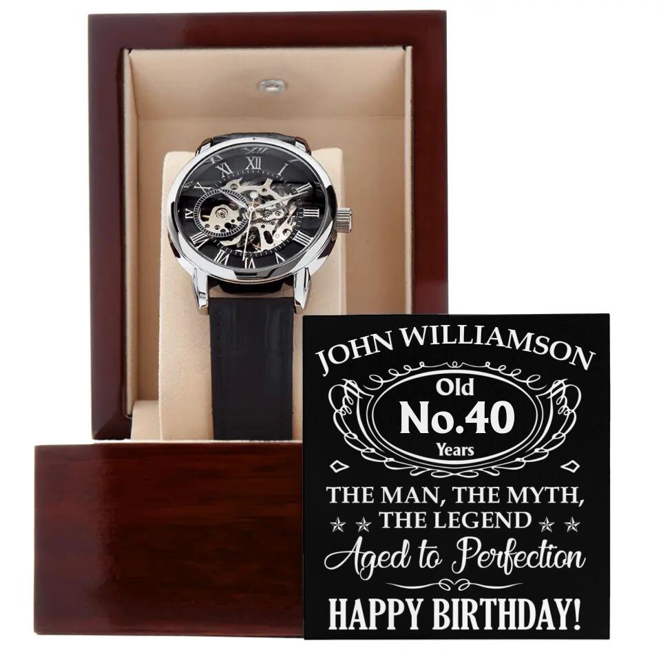 The Man, The Myth, The Legend, Age to Perfection - Personalized Watch - 40th Birthday Gift for Him