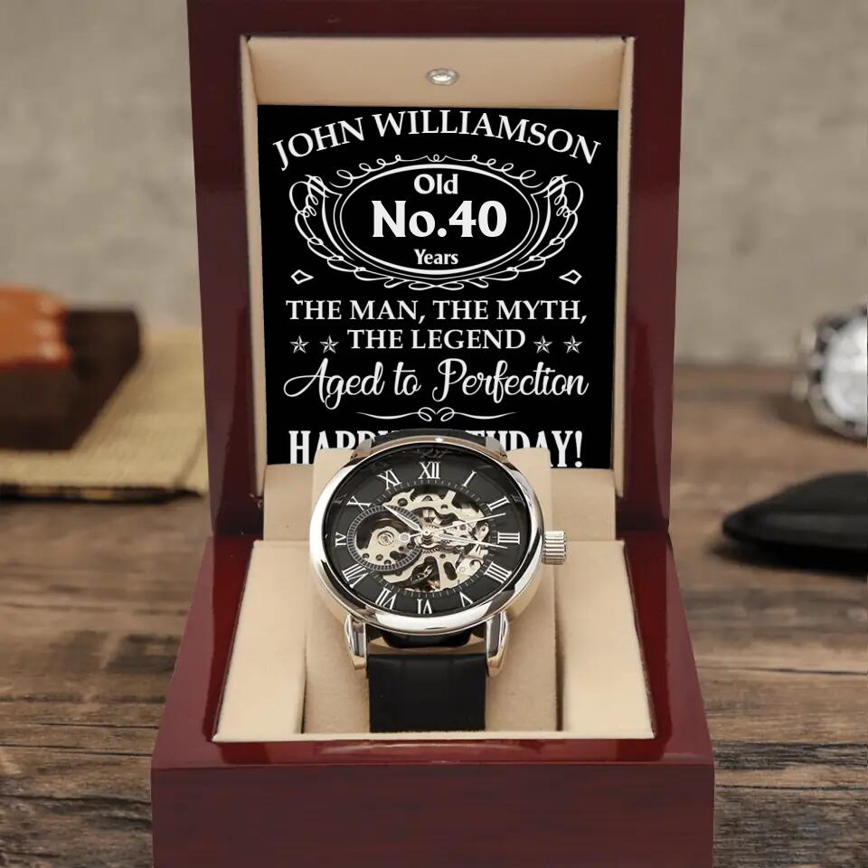 The Man, The Myth, The Legend, Age to Perfection - Personalized Watch - 40th Birthday Gift for Him