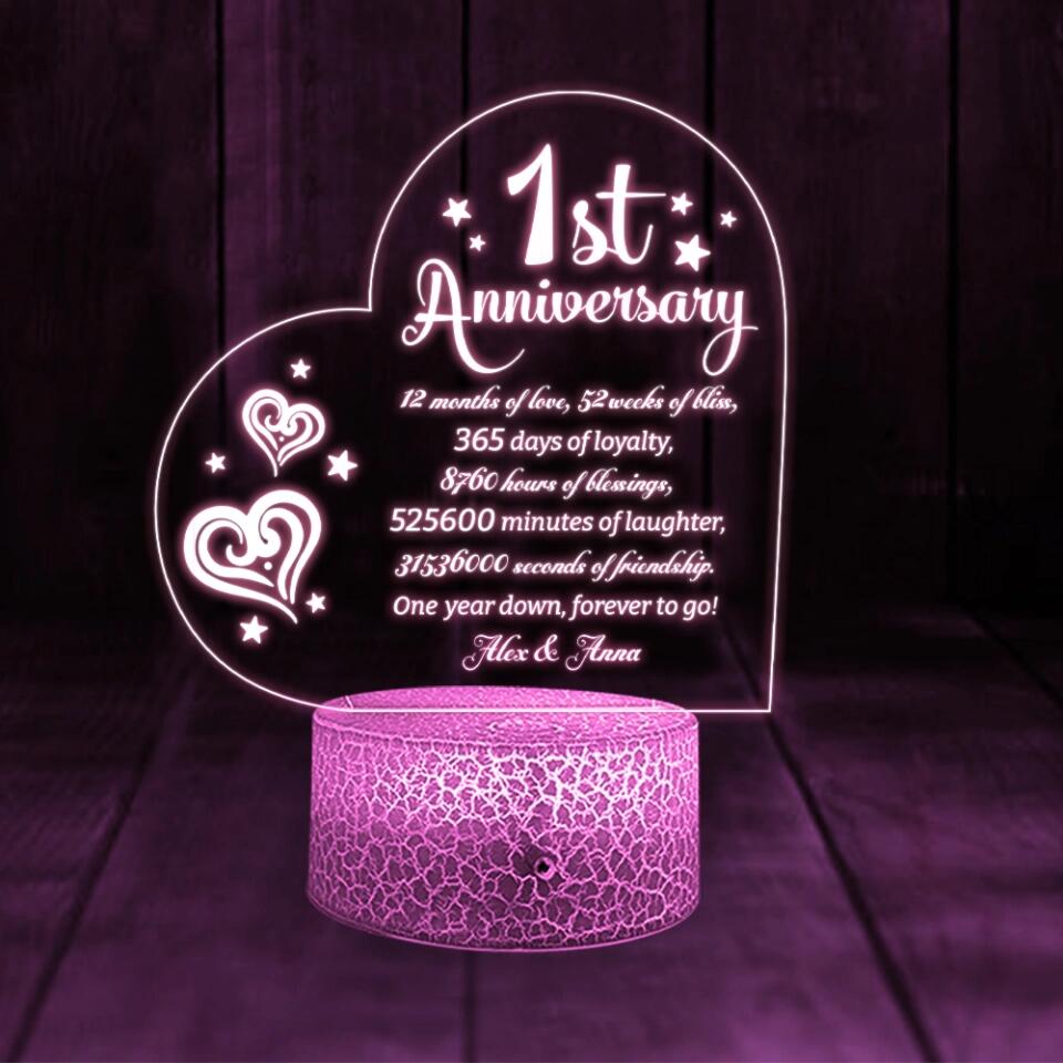 1st Anniversary, One Year Down Forever To Go - Personalized 3D Led Light - First Anniversary Gift