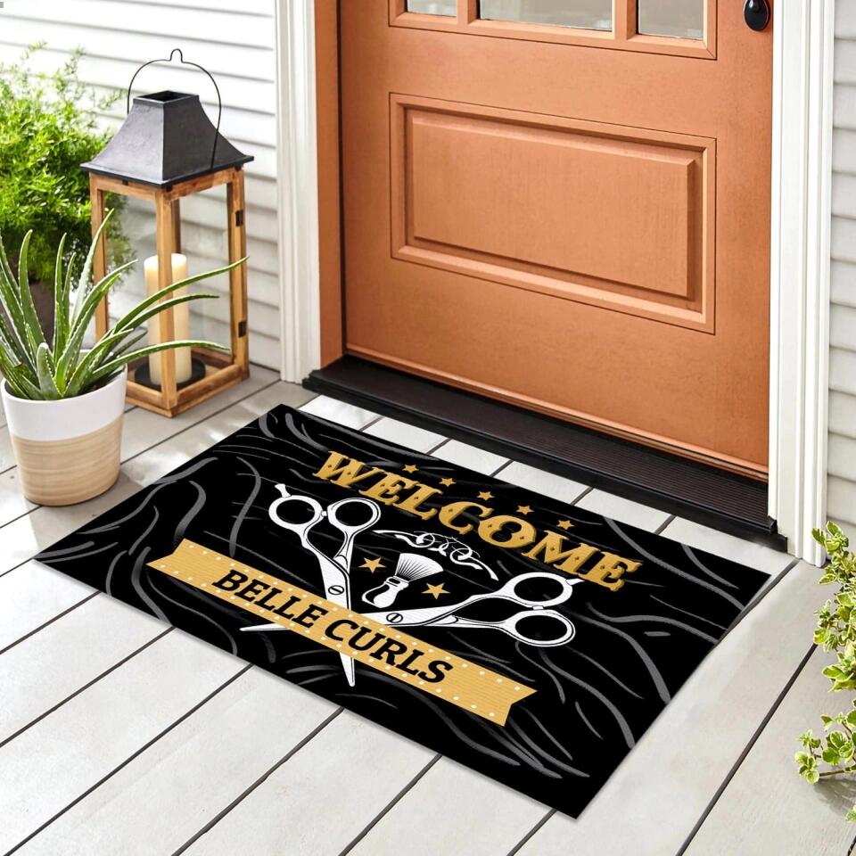 Welcome With Scissors Personalized Doormat