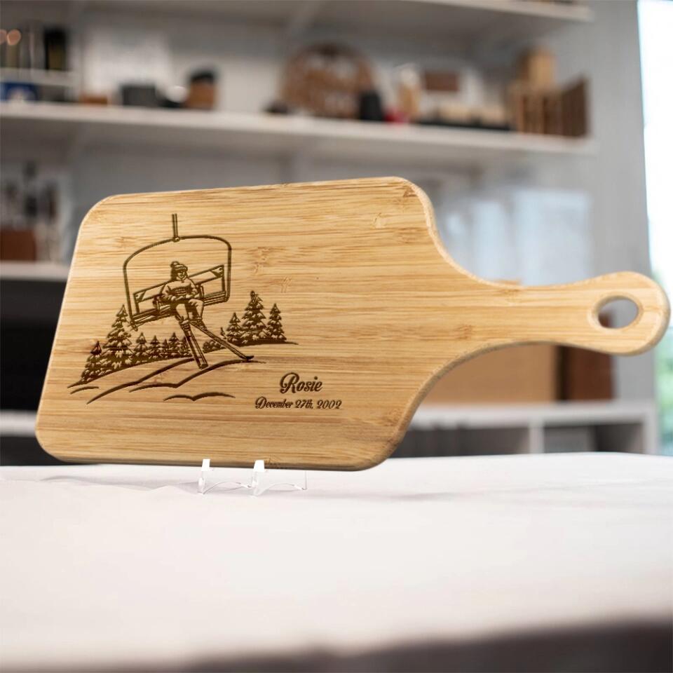 Ski Couple Names & Date Personalized Wood Cutting Board