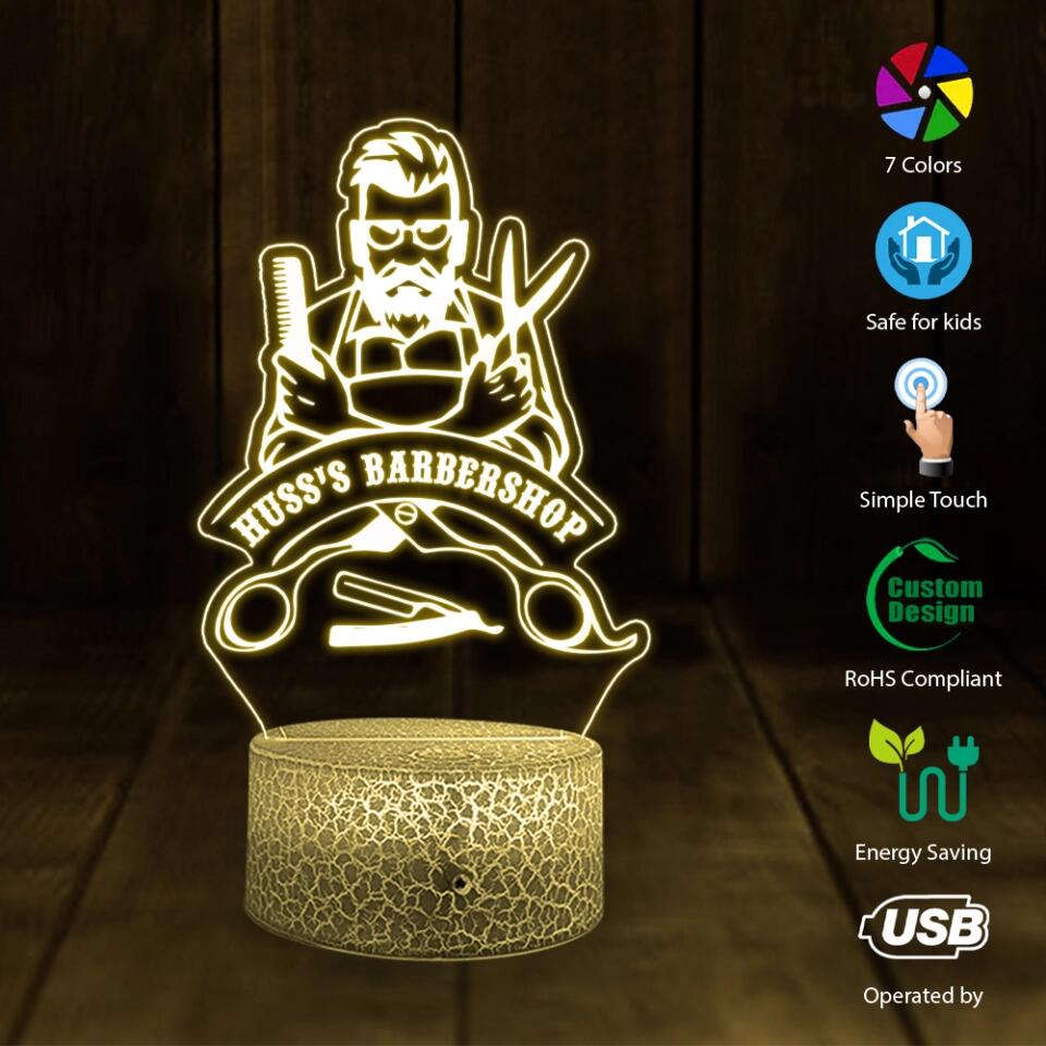 Custom Barbershop's Name, Salon Name - Personalized 3D Led Light - Gift for Hairdresser or Hairstylist
