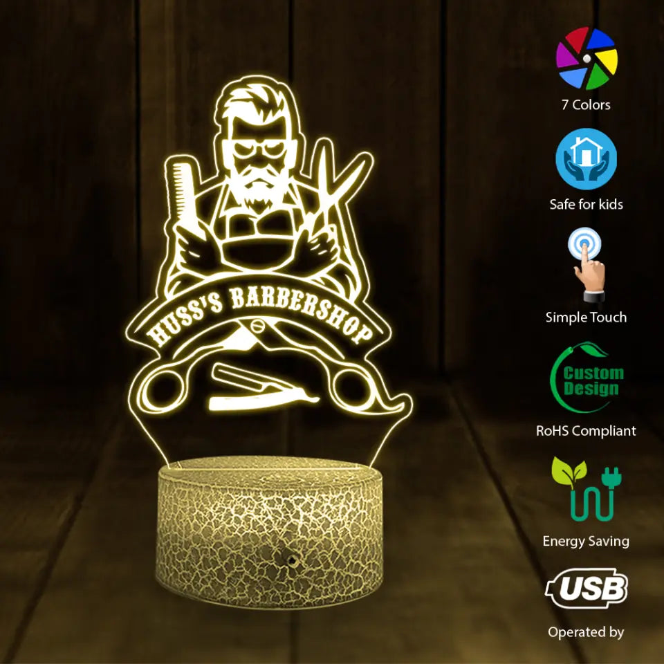 Custom Barbershop's Name, Salon Name - Personalized 3D Led Light - Gift for Hairdresser or Hairstylist