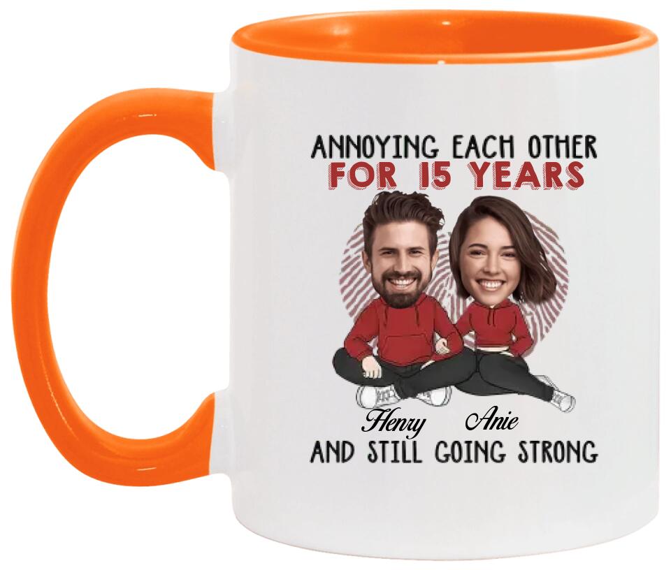 Annoying Each Other - Custom Funny Face Accent Mug - Funny Gift For Couples