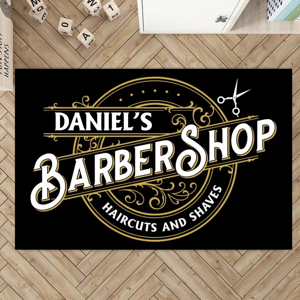 Barbershop Haircuts and Shaves Personalized Rug