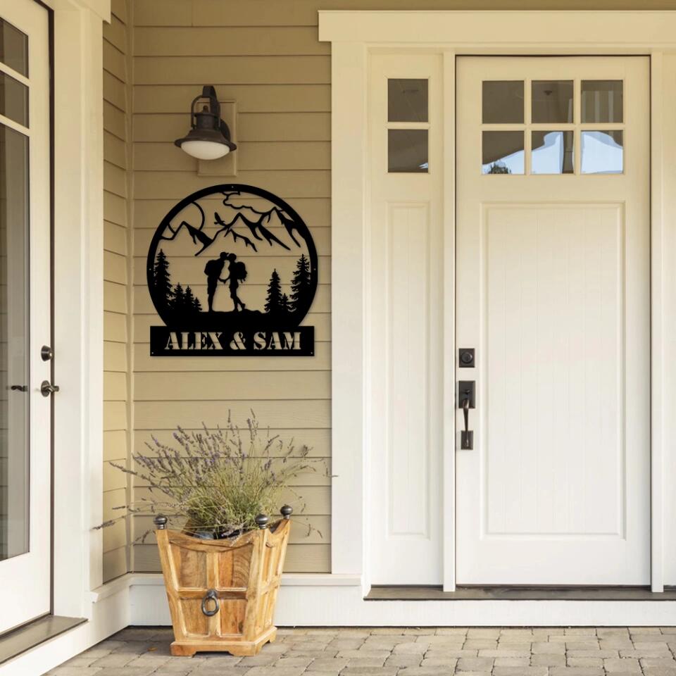 Hand In Hand Couple Cutting Art - Personalized Metal Sign