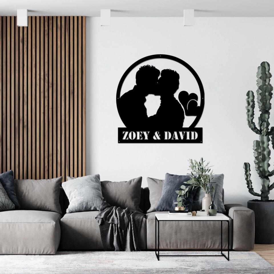 Hand In Hand Couple Cutting Art - Personalized Metal Sign