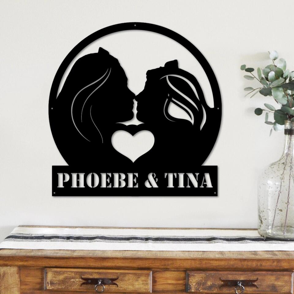 Hand In Hand Couple Cutting Art - Personalized Metal Sign