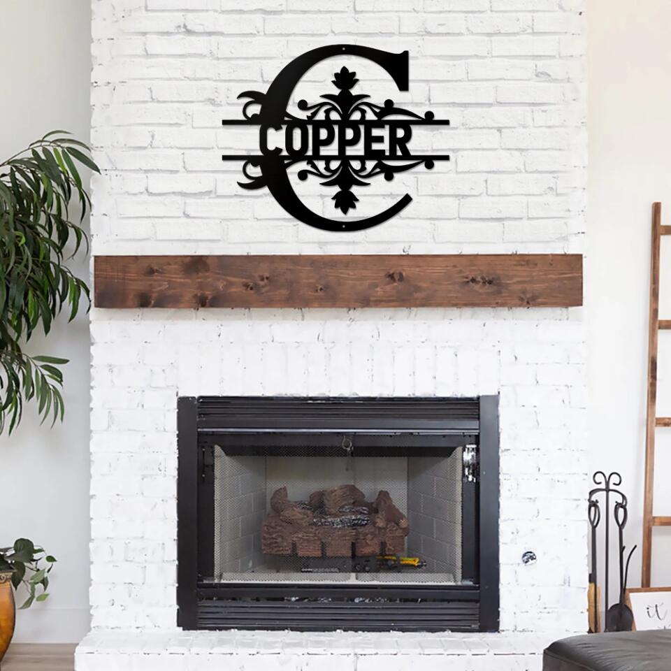 Big First Letter with Name - Personalized Monogram Metal Sign