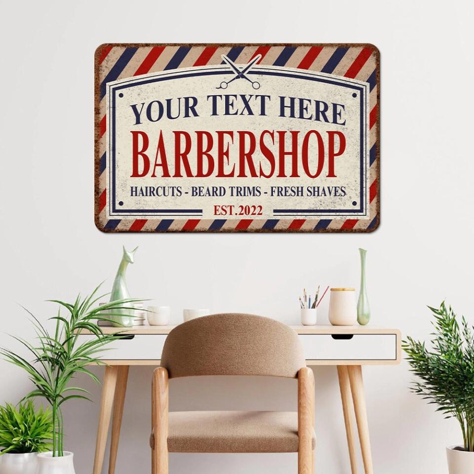 Barbershop Sign Haircuts Beard Trims Fresh Shaves Metal Sign Gift for Hairdresser