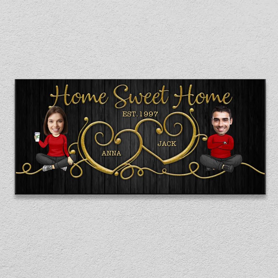 Home Sweet Home Cute Chibi Drawing Couple - Housewarming Gifts - Custom Key Holder - Wedding Gift