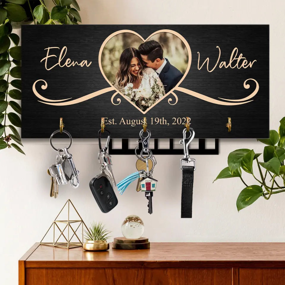 Couple Wooden Sign Rustic Home Decor Anniversary Gift Personalized Key Holder