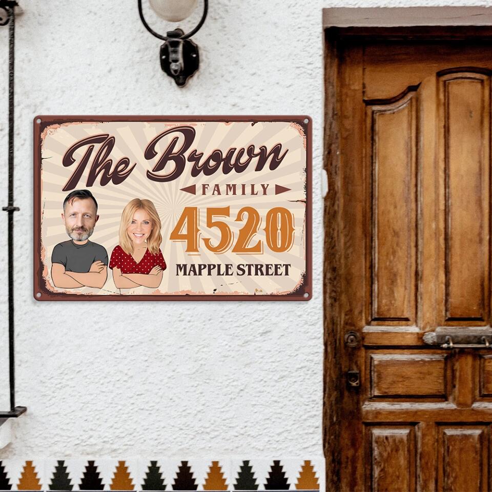 Personalized Valentine Gifts - Drawing Chibi Couple Address Sign For Yard - Housewarming Gifts - Custom Metal Sign - Anniversary Gift For Couples