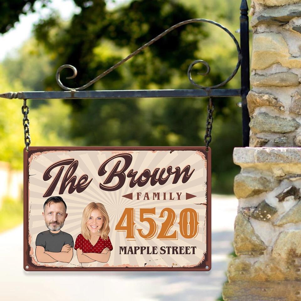 Personalized Valentine Gifts - Drawing Chibi Couple Address Sign For Yard - Housewarming Gifts - Custom Metal Sign - Anniversary Gift For Couples