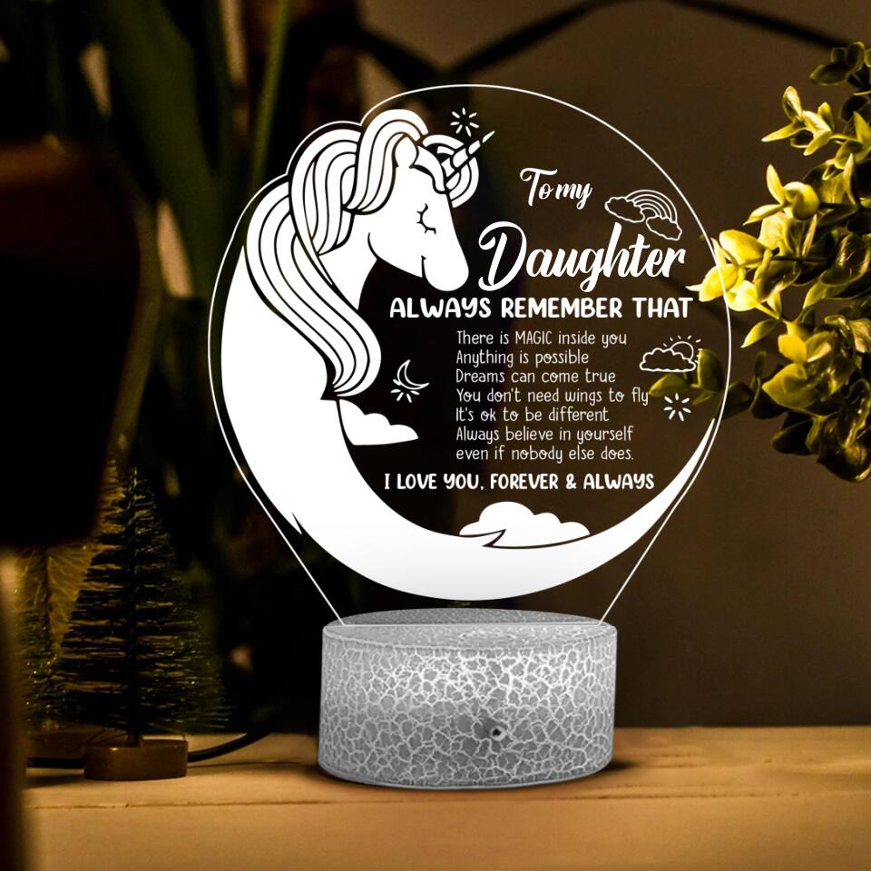 To My Daughter Quote Dreaming Unicorn Custom 3D Light Birthday Gift For Daughter