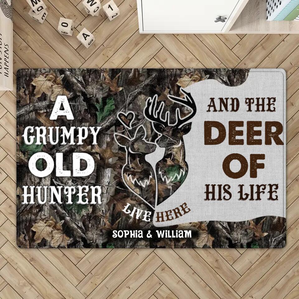 A Grumpy Old Hunter And The Deer Of His Life - Housewarming Gifts - Custom Doormat - Hunting Gift For Him