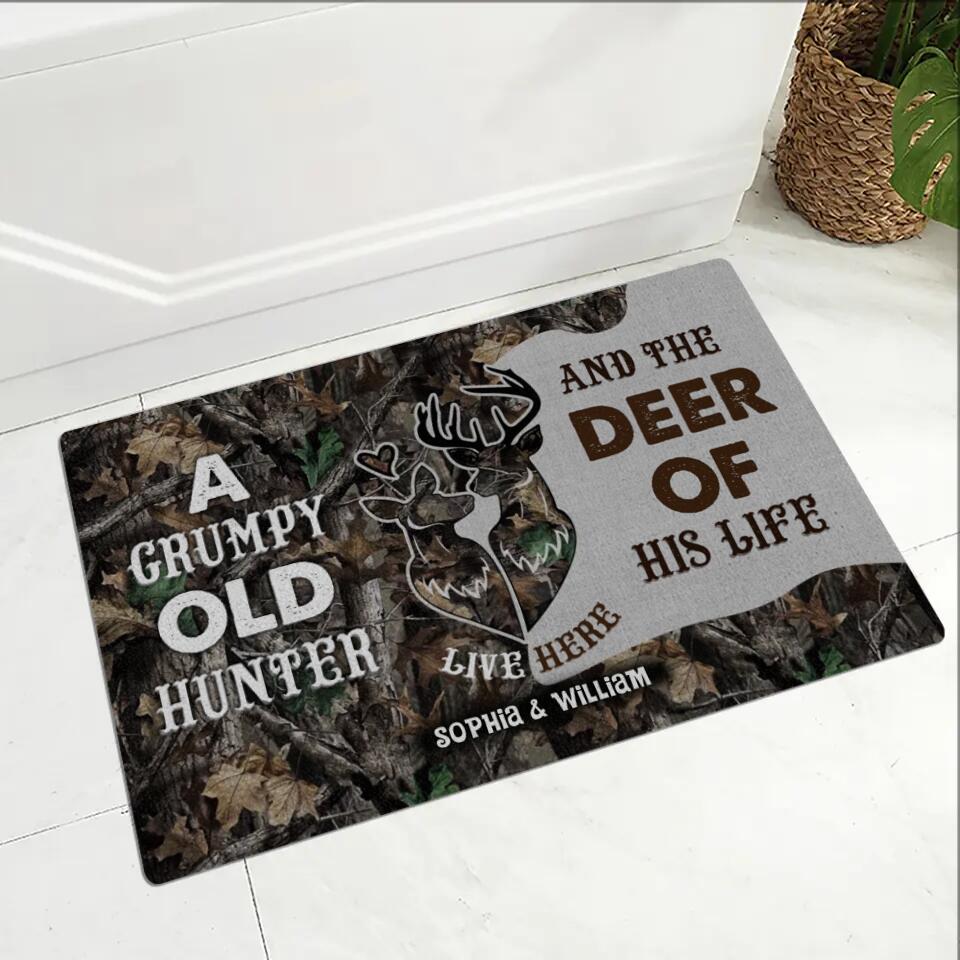 A Grumpy Old Hunter And The Deer Of His Life - Housewarming Gifts - Custom Doormat - Hunting Gift For Him