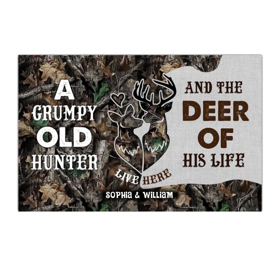 A Grumpy Old Hunter And The Deer Of His Life - Housewarming Gifts - Custom Doormat - Hunting Gift For Him
