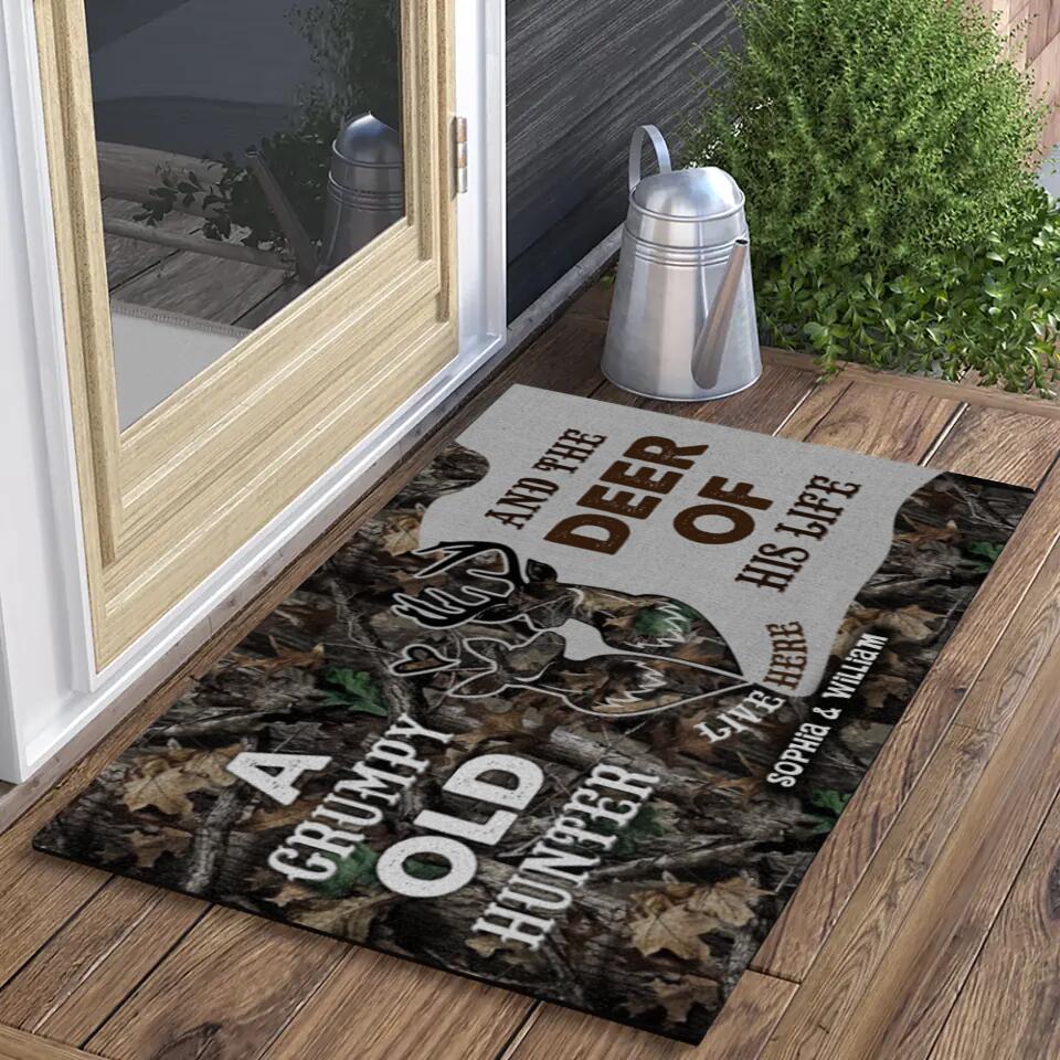A Grumpy Old Hunter And The Deer Of His Life - Housewarming Gifts - Custom Doormat - Hunting Gift For Him