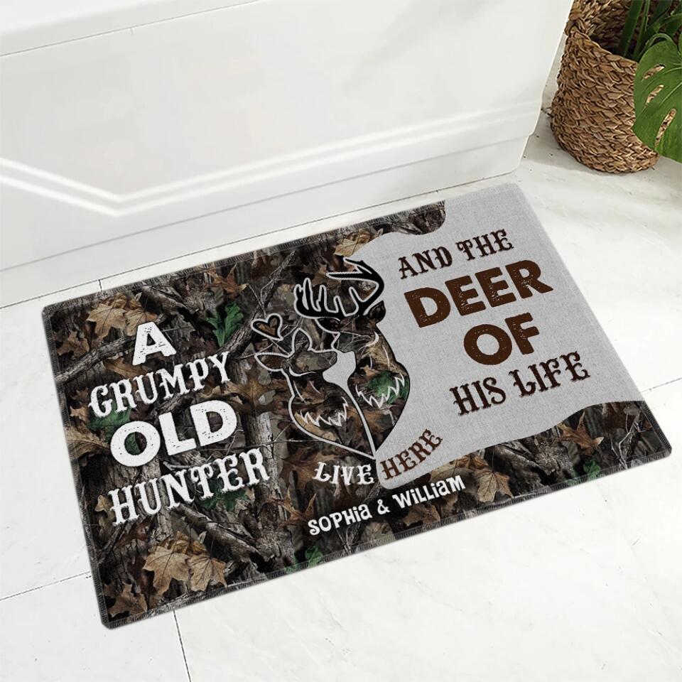 A Grumpy Old Hunter And The Deer Of His Life - Housewarming Gifts - Custom Doormat - Hunting Gift For Him