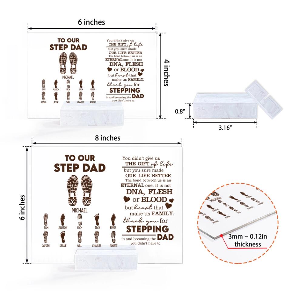 To Our Step Dad, Mom Thank You For Stepping In Personalized Acrylic Plaque
